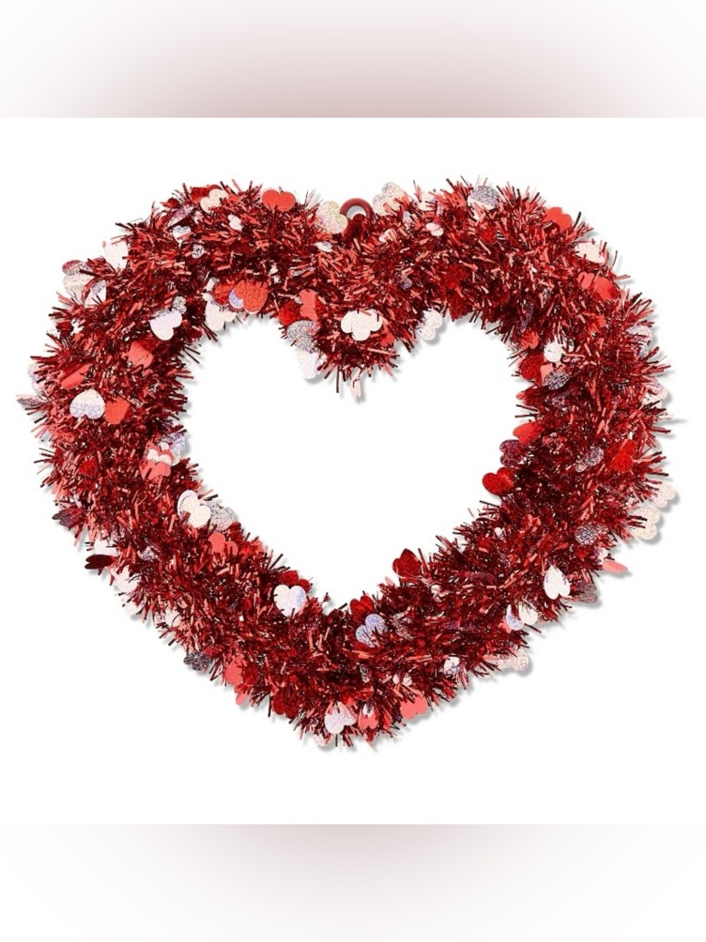 💞 New 15” Red Heart-Shaped Tinsel Holiday Wreath